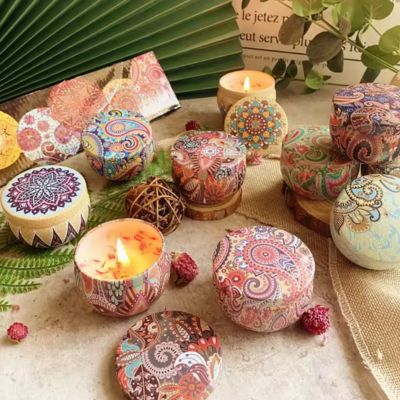 Set de 12 Velas Aromáticas de Soya Premium en Contenedores  Reutilizables Mandalas, 100% Naturales - Regala Relajación y Bienestar