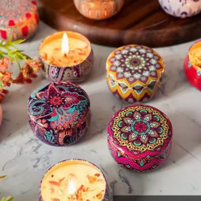 Set de 12 Velas Aromáticas de Soya Premium en Contenedores  Reutilizables Mandalas, 100% Naturales - Regala Relajación y Bienestar