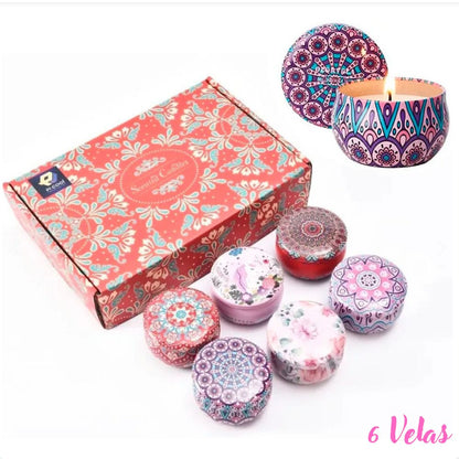 NUEVO DISEÑO de 6 Velas Aromáticas de Soya Premium en Contenedores  Reutilizables Mandalas, 100% Naturales - Regala Relajación y Bienestar