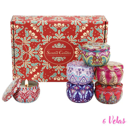 NUEVO DISEÑO de 6 Velas Aromáticas de Soya Premium en Contenedores  Reutilizables Mandalas, 100% Naturales - Regala Relajación y Bienestar