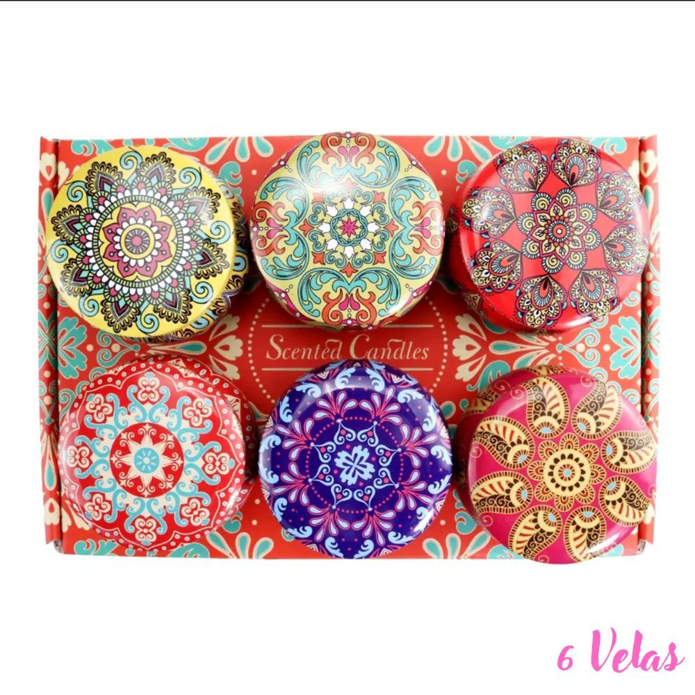 NUEVO DISEÑO de 6 Velas Aromáticas de Soya Premium en Contenedores  Reutilizables Mandalas, 100% Naturales - Regala Relajación y Bienestar