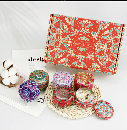 NUEVO DISEÑO de 6 Velas Aromáticas de Soya Premium en Contenedores  Reutilizables Mandalas, 100% Naturales - Regala Relajación y Bienestar