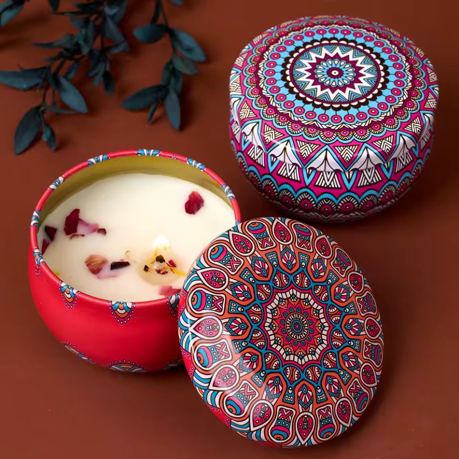 NUEVO DISEÑO de 6 Velas Aromáticas de Soya Premium en Contenedores  Reutilizables Mandalas, 100% Naturales - Regala Relajación y Bienestar